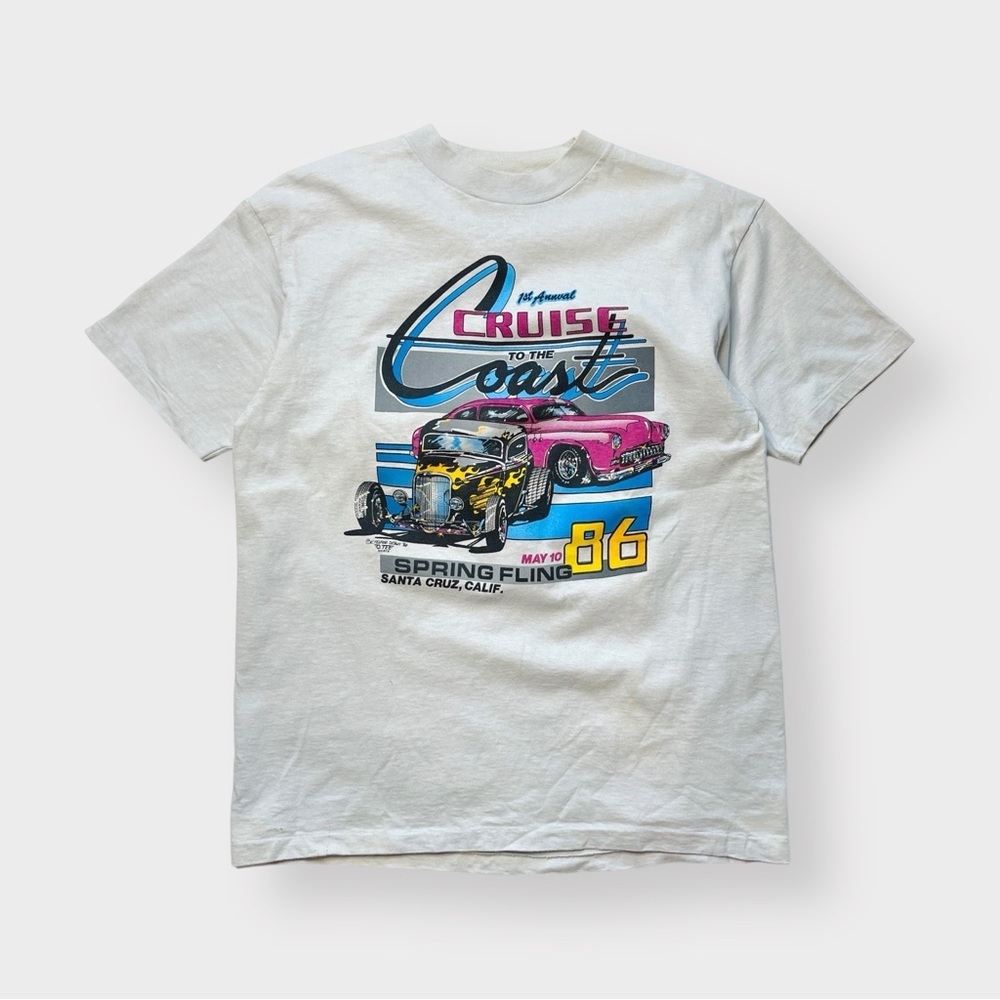 Vtg 1986 Hanes Cruise to the Coast Shirt, K. Telfer, Hot Rod O.Tee L 2-Sided - Picture 1 of 6